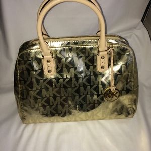 Michael Kors large mirror metallic satchel.